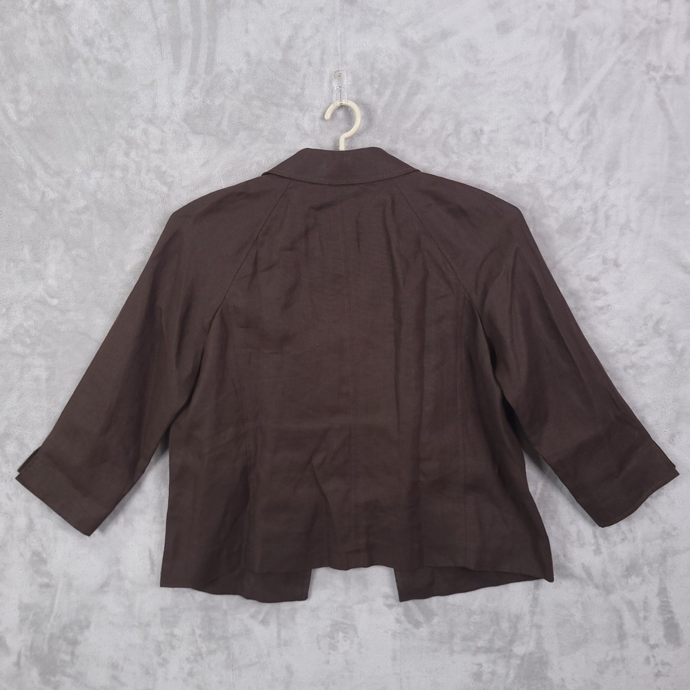 Talbots Pure Irish Linen Open Jacket Plus Size 1X Preppy Pockets Brown Pockets - Picture 2 of 12